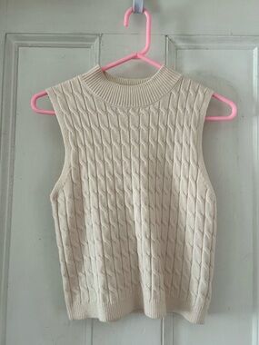 Blue Rain Cream Cable Knit Mockneck Sweater Vest